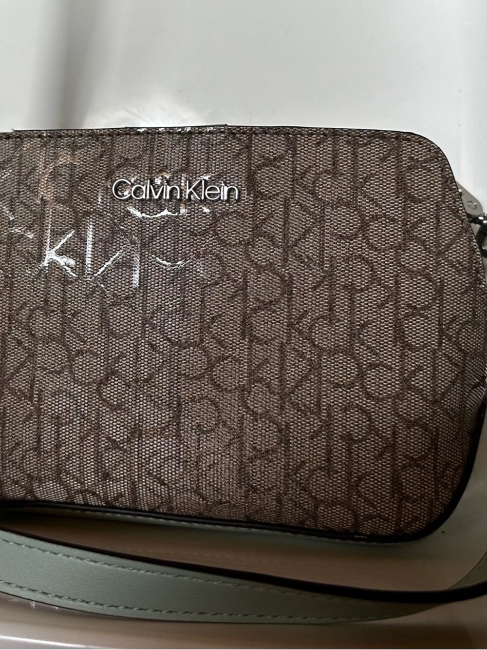 Calvin Klein Brown and Mint Monogram Crossbody Bag